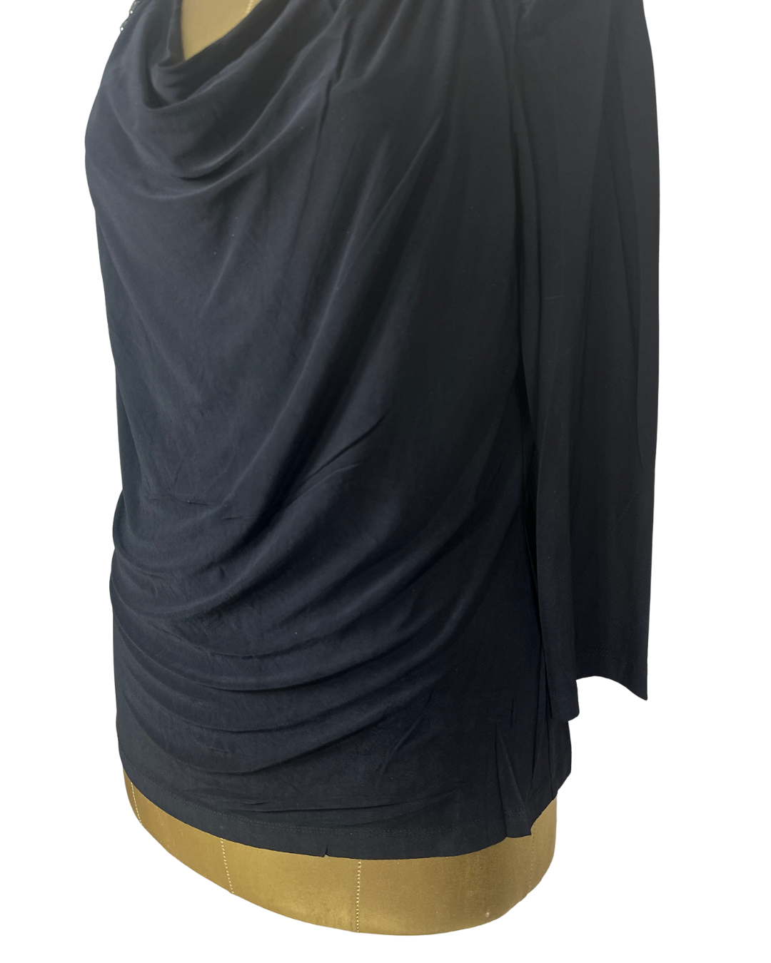 CC Black Draped Cowl Neck Top with Beaded Shoulders
