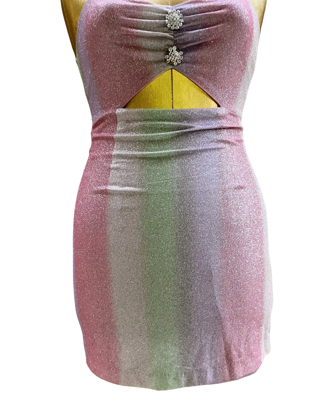 Pomelo Pastel Glitter Cut-Out Mini Dress - Small