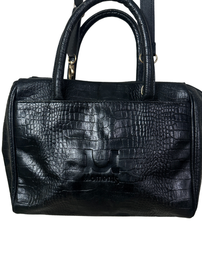 Moments Black Croc-Embossed Leather Handbag with Long Strap