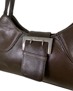 90s Style Chocolate Brown Genuine Leather Baguette Bag
