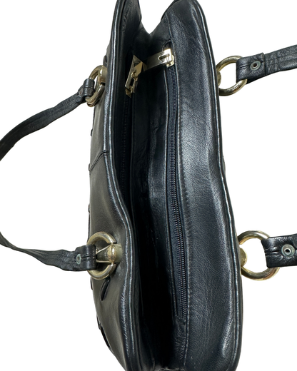 Vintage Black Genuine Leather Shoulder Bag