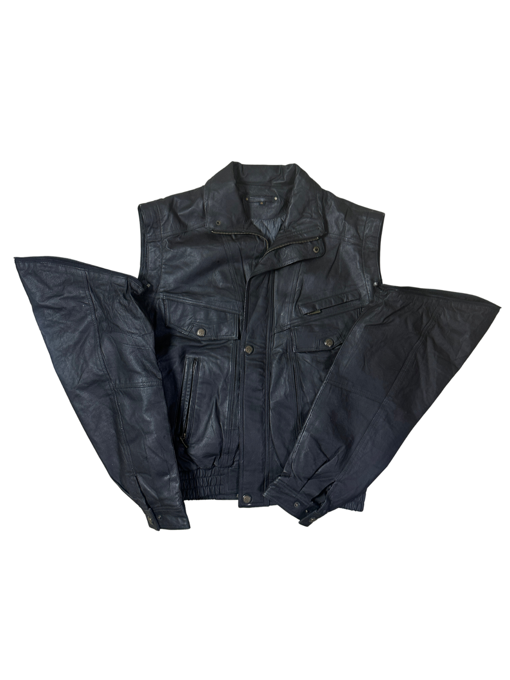 Vintage 80s/90s 2in1 Genuine Lambskin Leather Vest / Jacket with Detachable Sleeves
