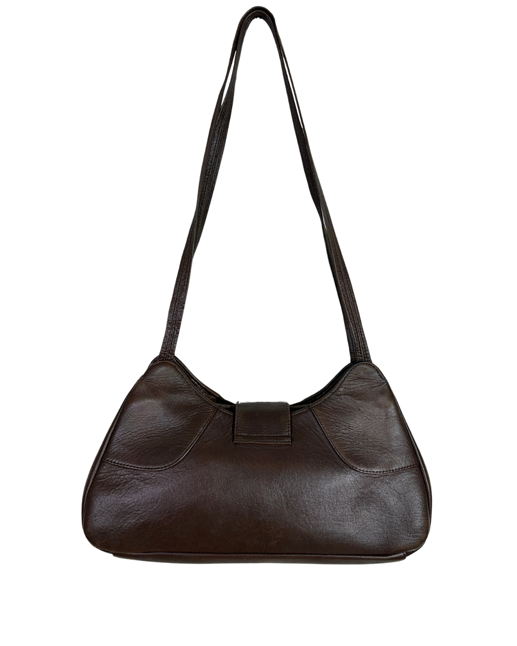 90s Style Chocolate Brown Genuine Leather Baguette Bag