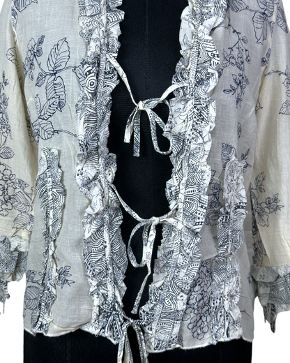 Principles Petite Floral Tie-Front Ruffle Blouse - Small