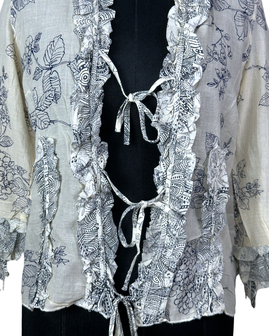 Principles Petite Floral Tie-Front Ruffle Blouse - Small