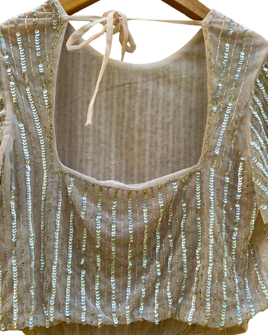 Tulle Sheer Sequinned & Beaded Open Back Crop Top