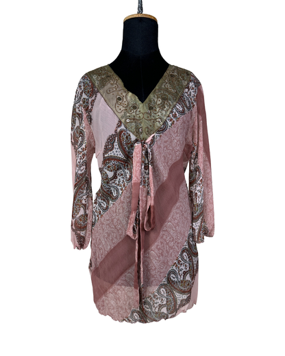 Boho Tunic Sequined Embroidered Blouse Large