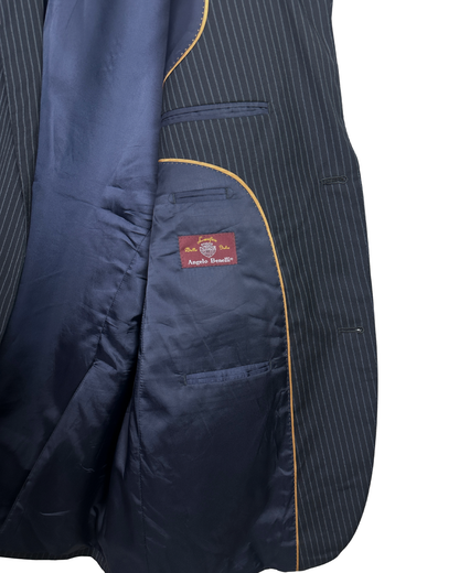 Angelo Benelli Pinstripe Wool Blend Blazer - Size 56