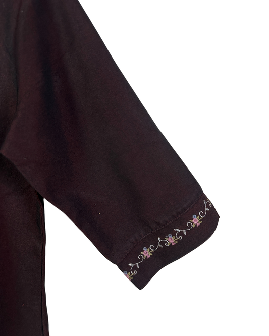Vintage Embroidered Zip-Up Blouse