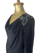 CC Black Draped Cowl Neck Top with Beaded Shoulders