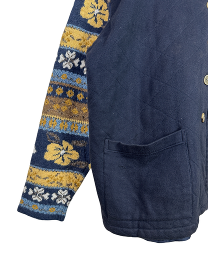 Vintage Marie-Thème Quilted Women's Jacket with Floral Knit Sleeves