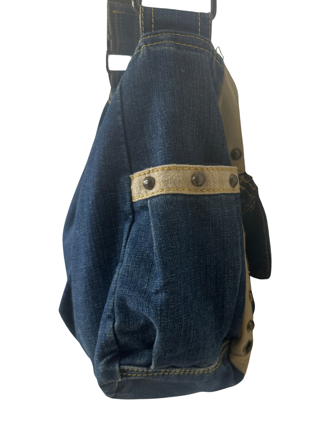 Y2K Grunge Denim Shoulder Bag with Grommet Details