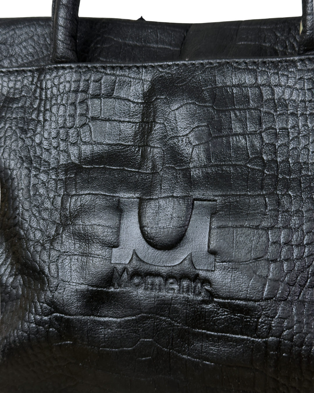 Moments Black Croc-Embossed Leather Handbag with Long Strap