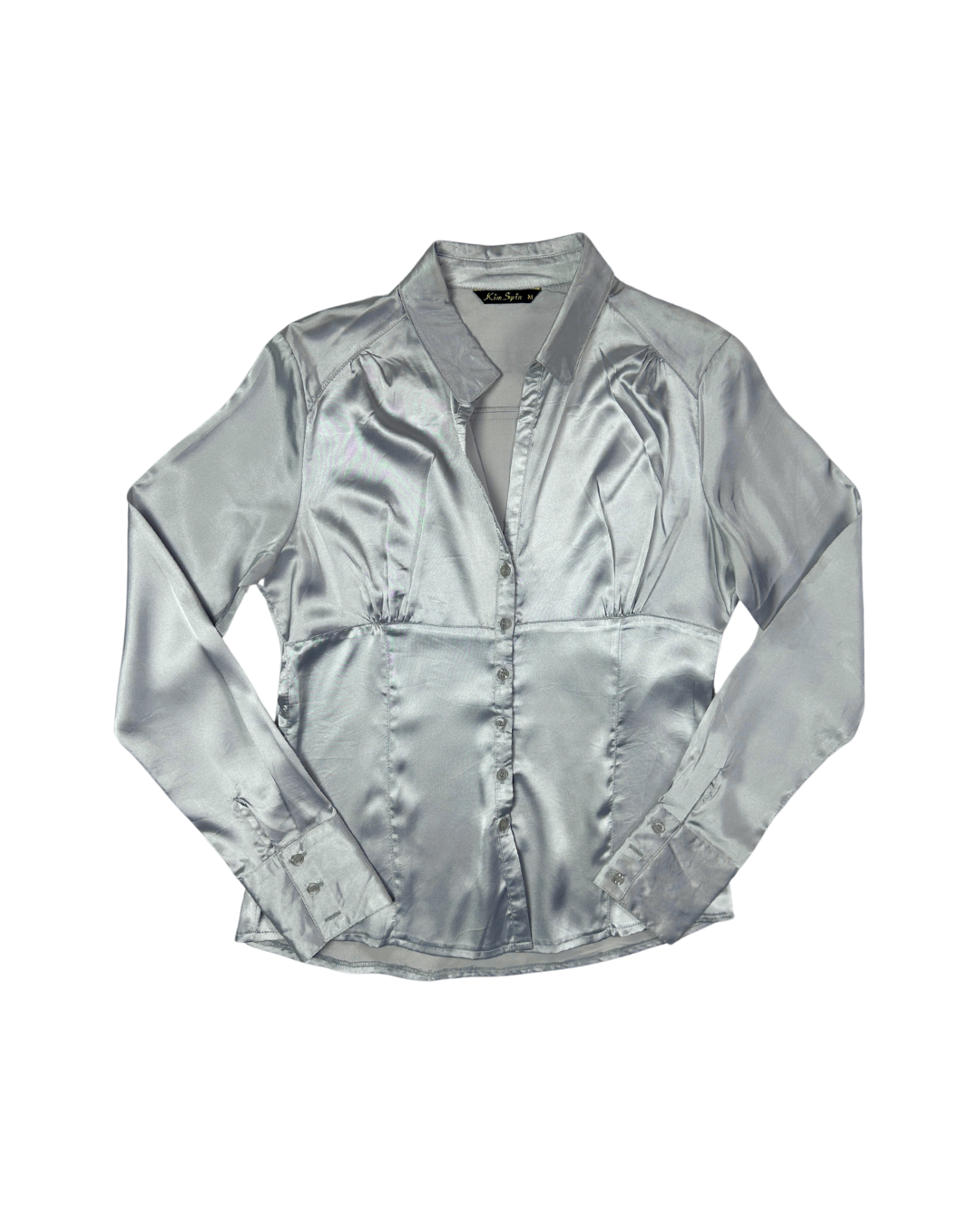Vintage Silver Satin Fitted Shirt Medium