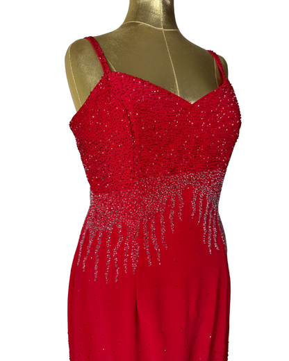 Red Beaded Maxi Evening Dress (Medium)