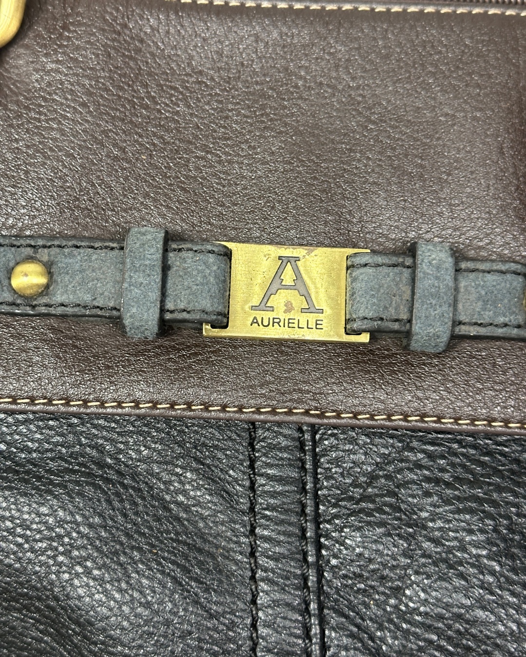 Vintage Y2K AURIELLE Brown & Black Genuine Leather Shoulder Tote