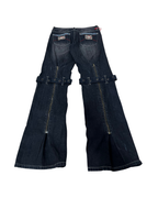 Miss Teen Y2K Dark Wash Jeans with Knee Buckles & Back Zippers
