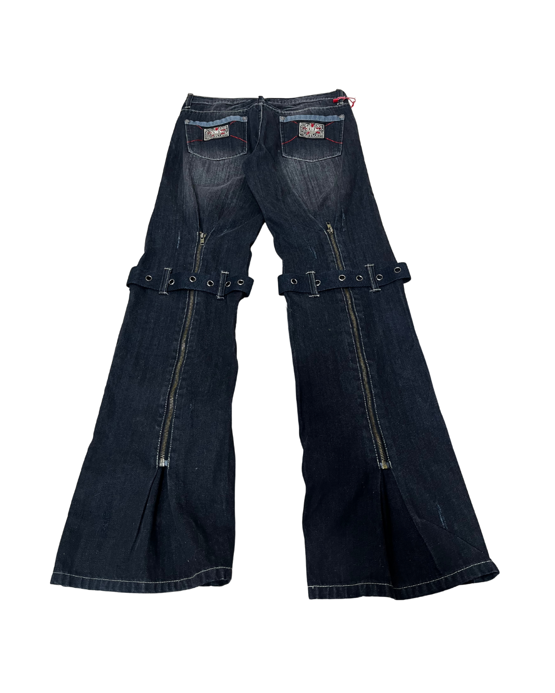 Miss Teen Y2K Dark Wash Jeans with Knee Buckles & Back Zippers