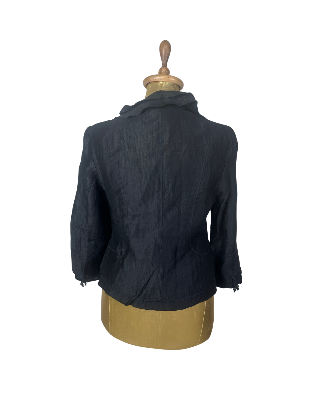 .Black Crinkle Texture Button-Front Blouse - Medium