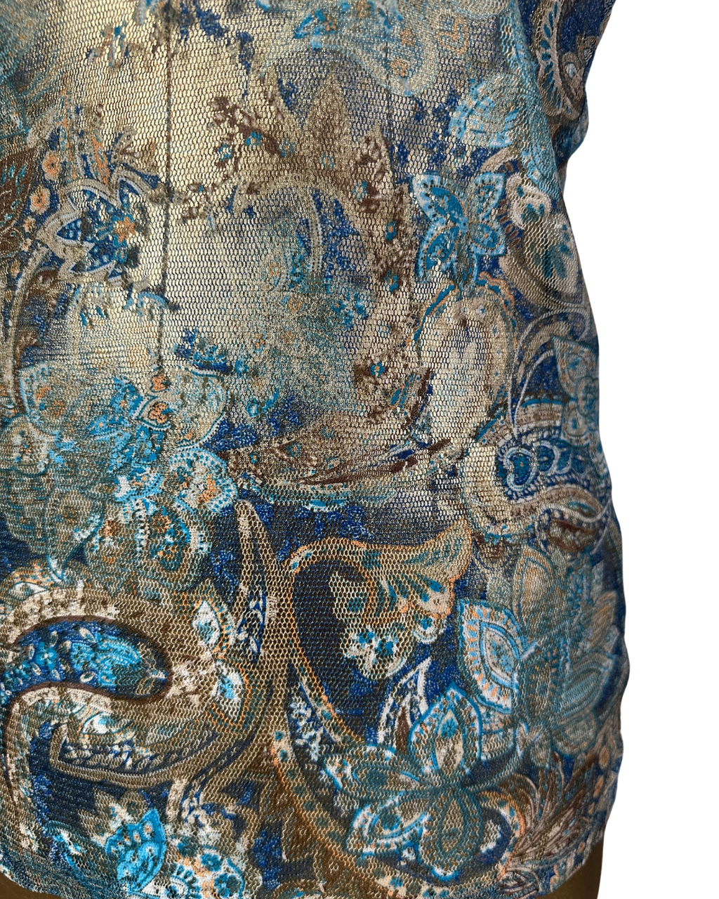 Embroidered Paisley Gold & Teal Mesh Tank Top