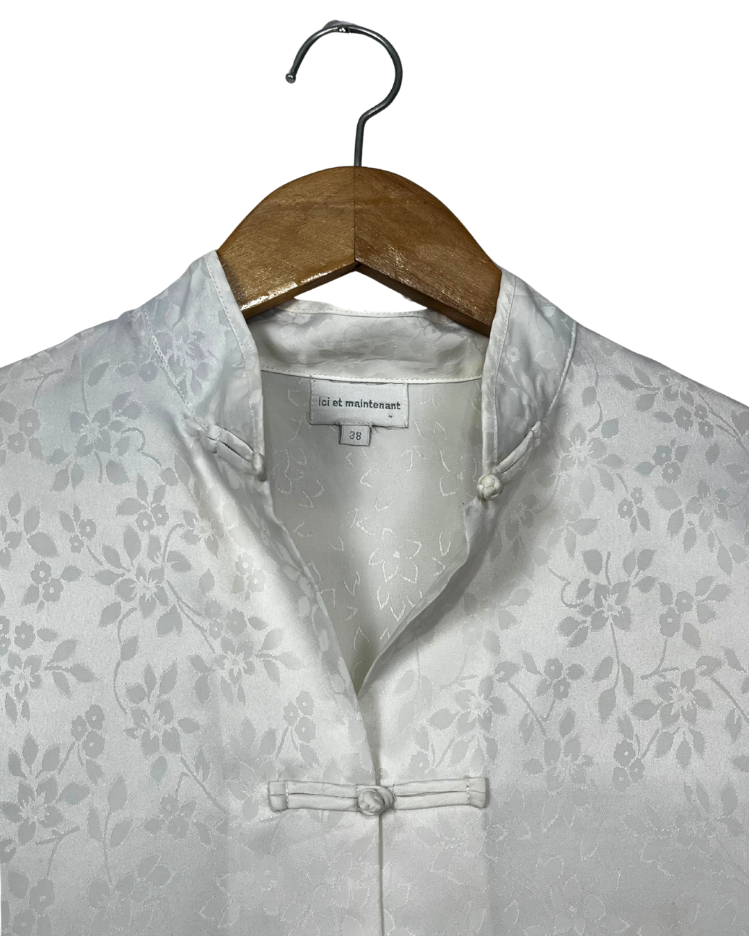 Vintage White Satin Chinese Button Shirt Large