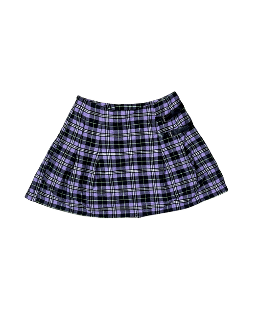Purple Plaid Pleated Mini Skirt - XL
