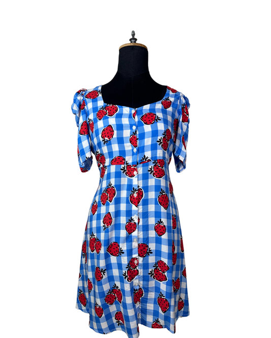 Strawberry Gingham Button-Down Dress Medium