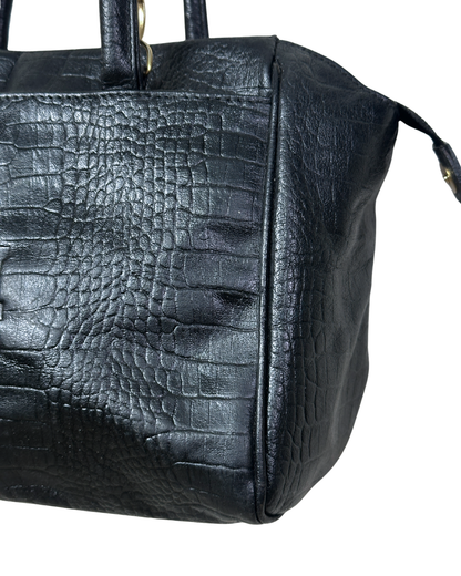 Moments Black Croc-Embossed Leather Handbag with Long Strap