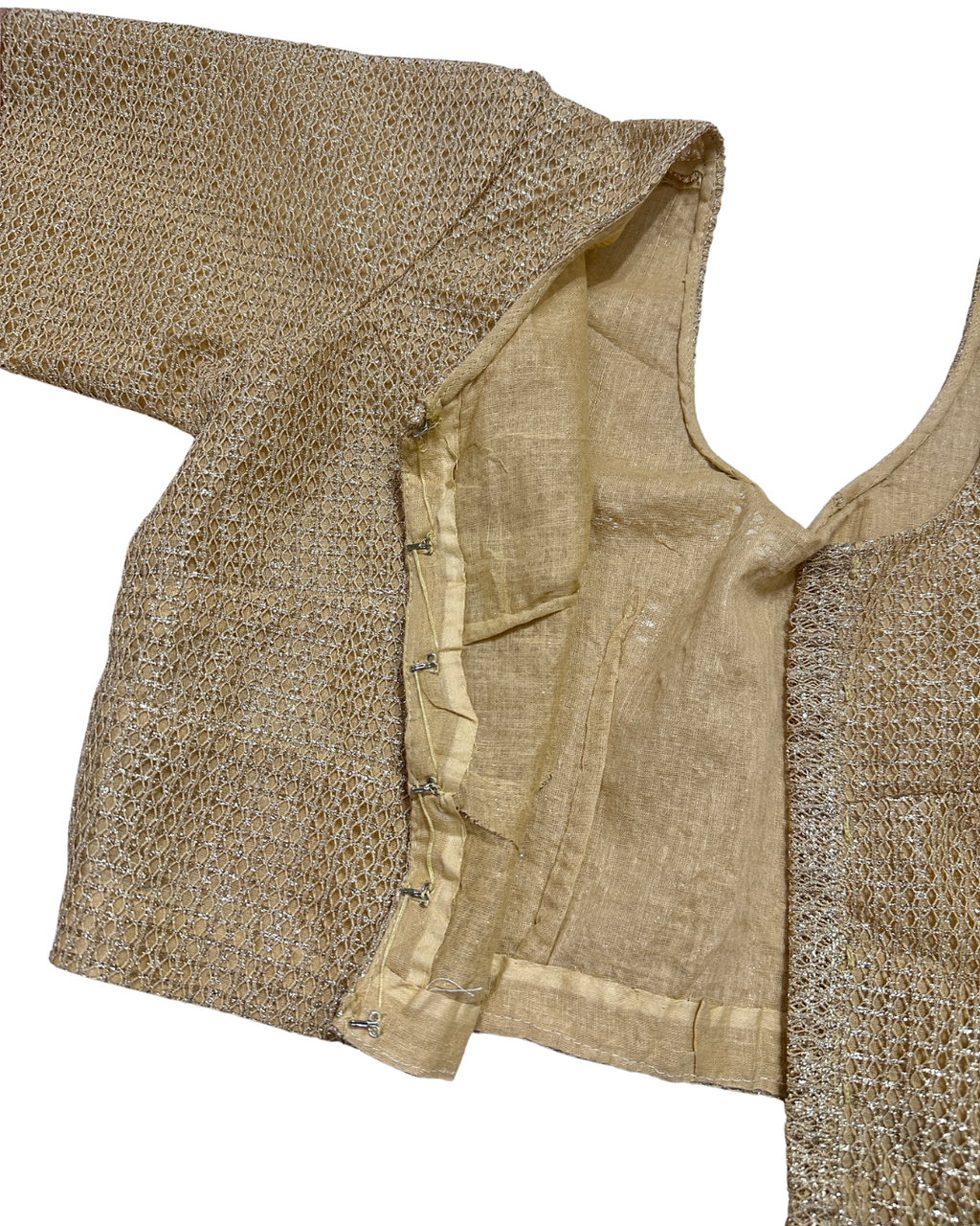 Gold Metallic Woven Saree Crop Blouse with Hook Closure