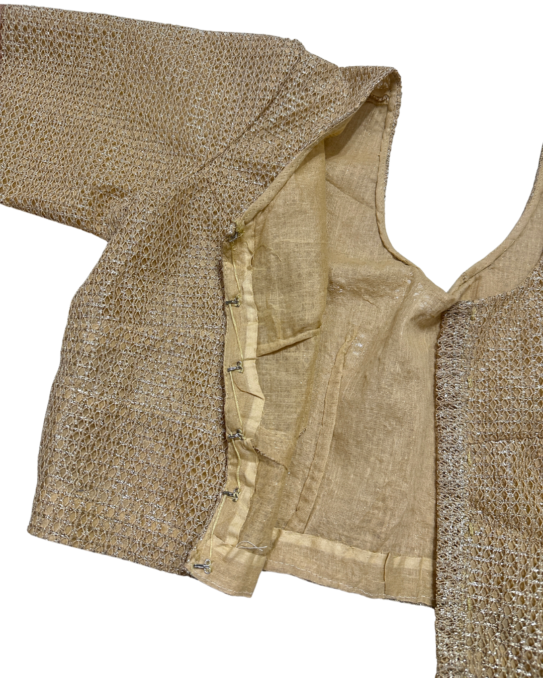 Gold Metallic Woven Saree Crop Blouse with Hook Closure