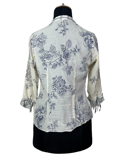 Principles Petite Floral Tie-Front Ruffle Blouse - Small