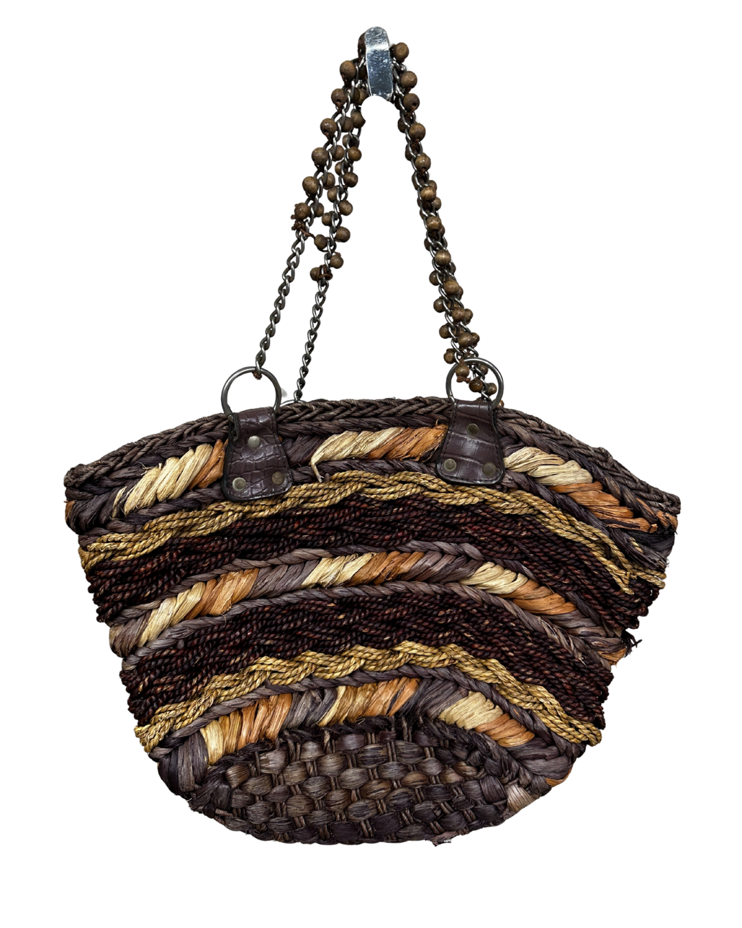 Handcrafted Woven Straw Tote Bag with Chain Handles