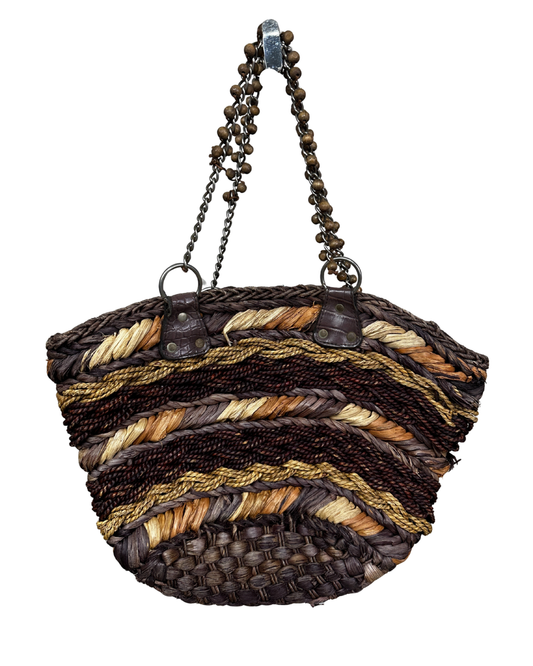 Handcrafted Woven Straw Tote Bag with Chain Handles