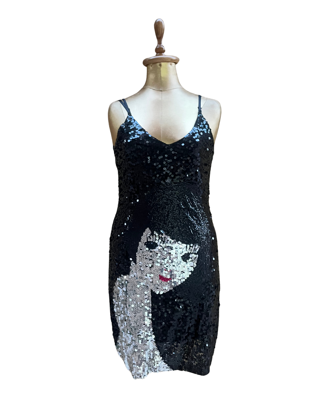 Maner Sequin Face Graphic Mini Dress
