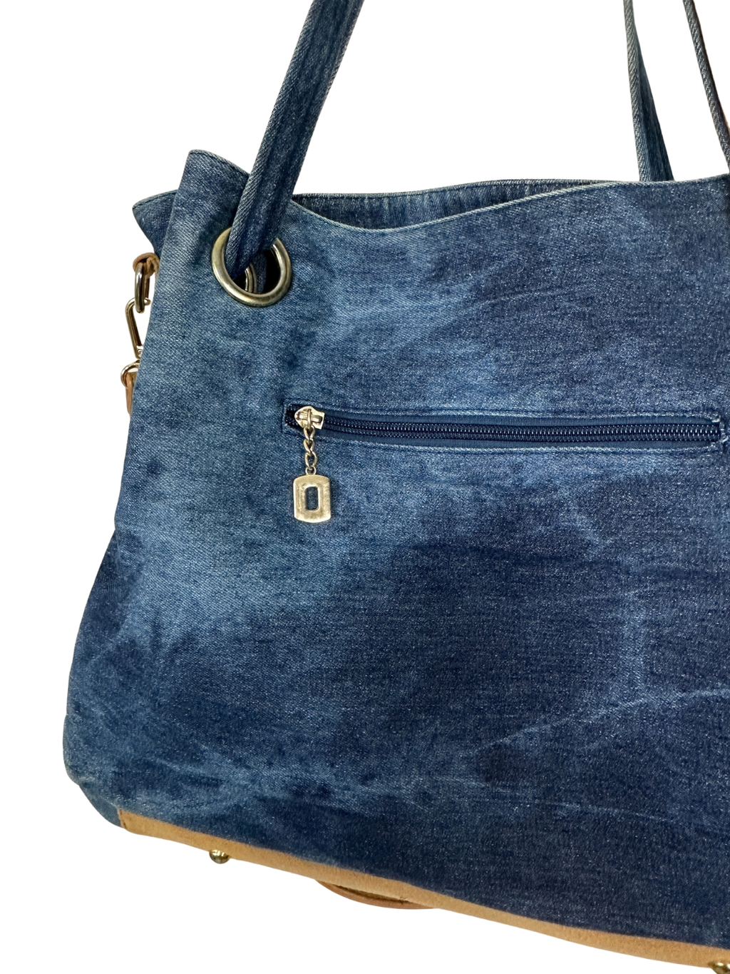Sequined French Bulldog Large Denim Tote Bag
