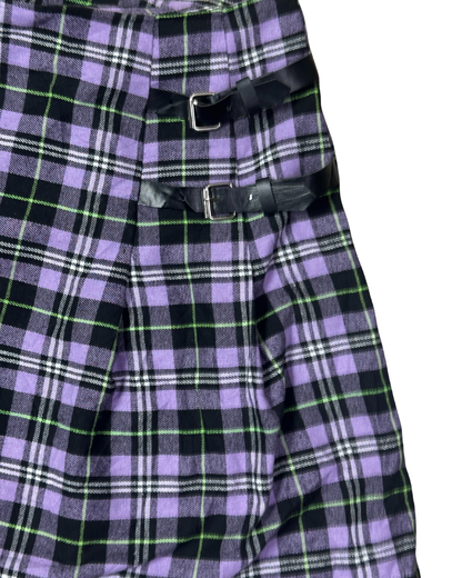 Purple Plaid Pleated Mini Skirt - XL
