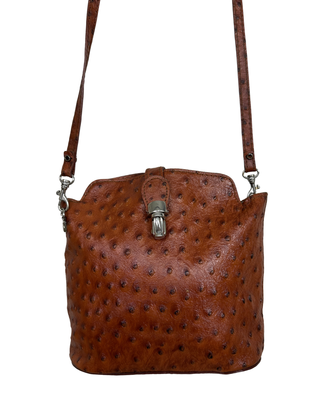 90s Italian Ostrich Embossed Genuine Leather Crossbody Bag