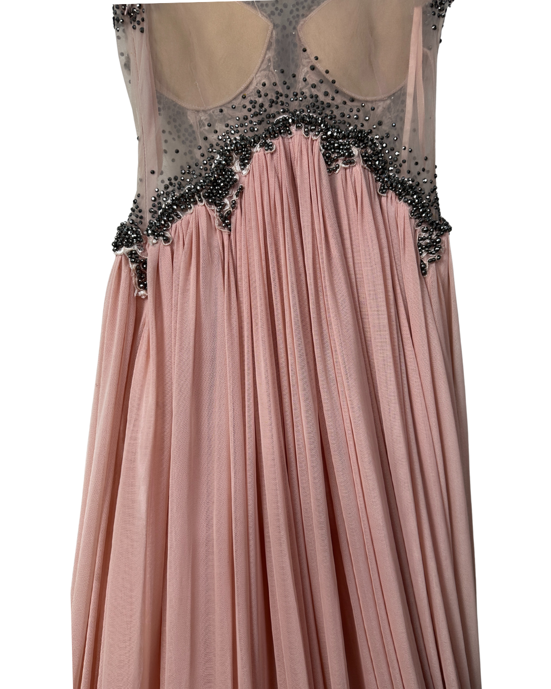 Pink Evening Gown with Sheer Beaded Bodice & Back