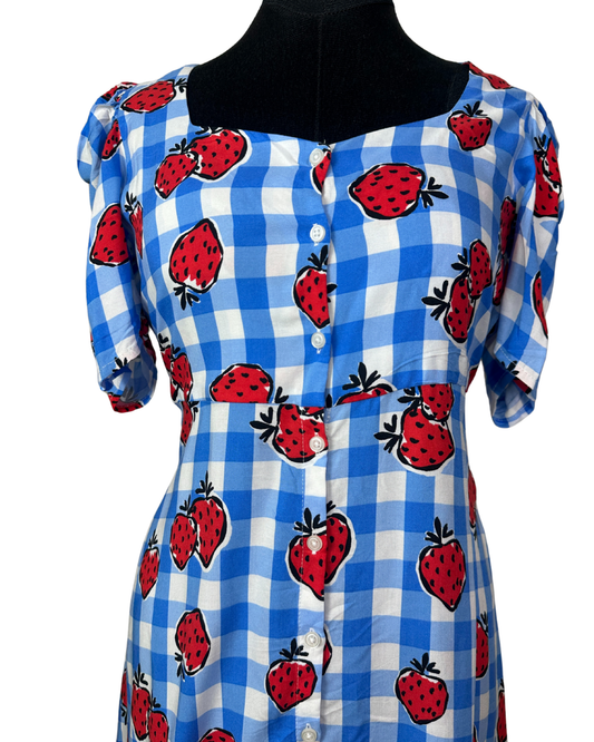 Strawberry Gingham Button-Down Dress Medium