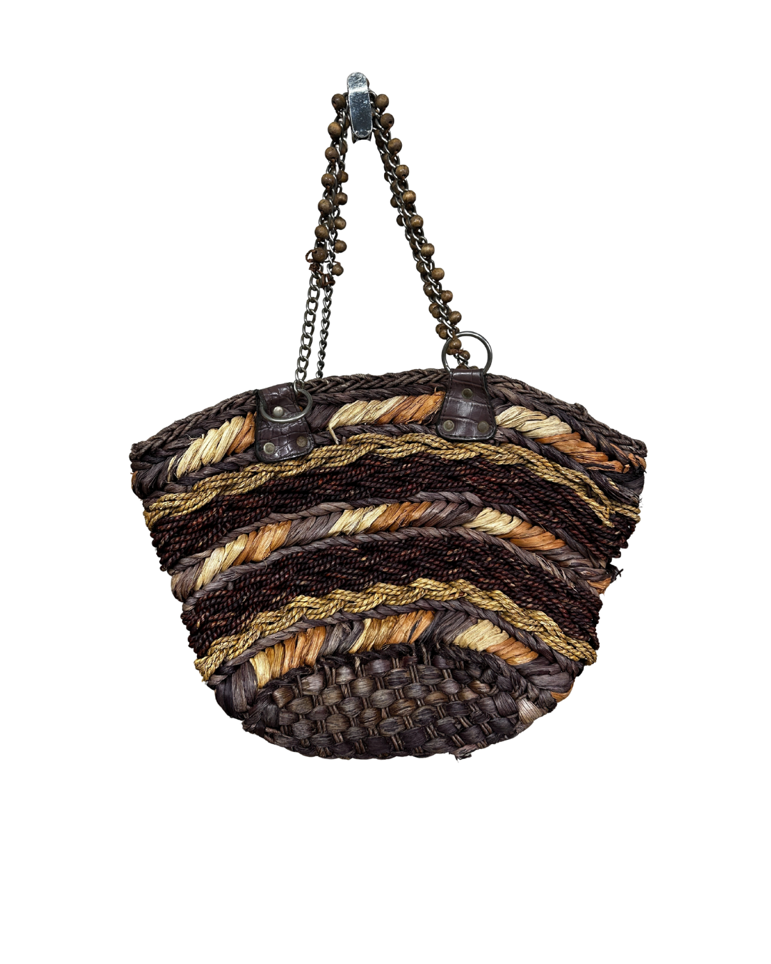 Handcrafted Woven Straw Tote Bag with Chain Handles