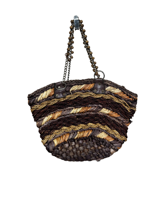 Handcrafted Woven Straw Tote Bag with Chain Handles
