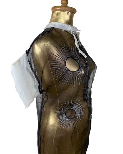 Avant-Garde Metallic Organza Embroidered Zip Top