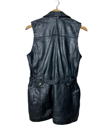 Vintage Long Utility Genuine Leather Vest - Women's Medium
