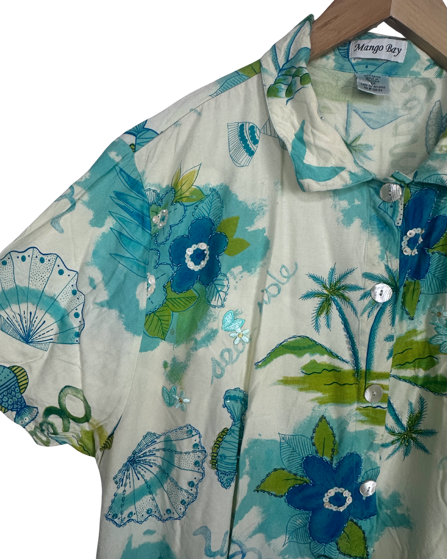 Mango Bay Beaded Applique Floral Women's Shirt 2XL