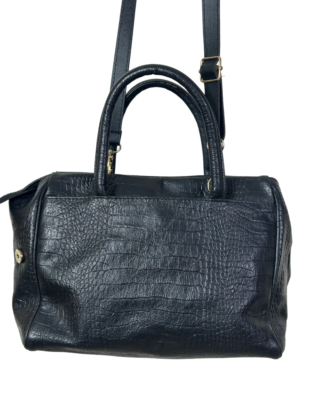 Moments Black Croc-Embossed Leather Handbag with Long Strap