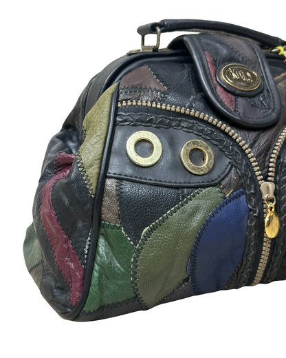 Vintage 80s KMQ Patchwork Genuine Leather Handbag