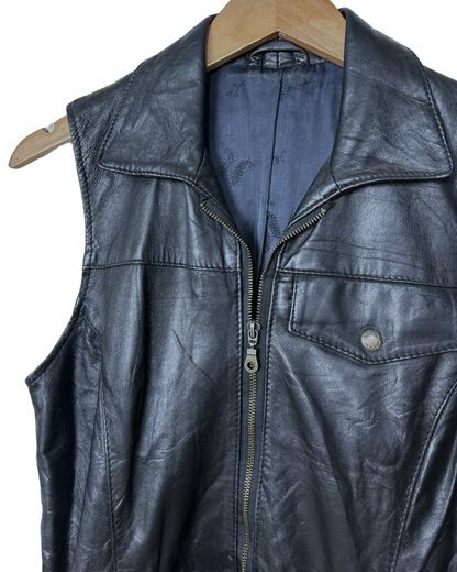 Vintage Long Utility Genuine Leather Vest - Women's Medium