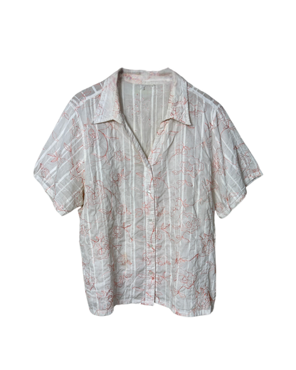 Embroidered Floral Textured Shirt - Women's XL