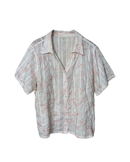 Embroidered Floral Textured Shirt - Women's XL