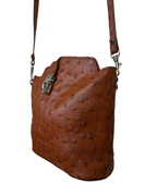 90s Italian Ostrich Embossed Genuine Leather Crossbody Bag